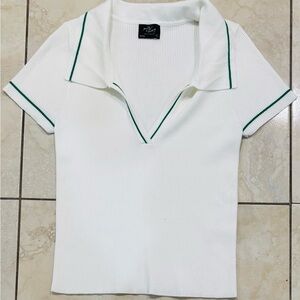 White Ribbed Top with Green Lines